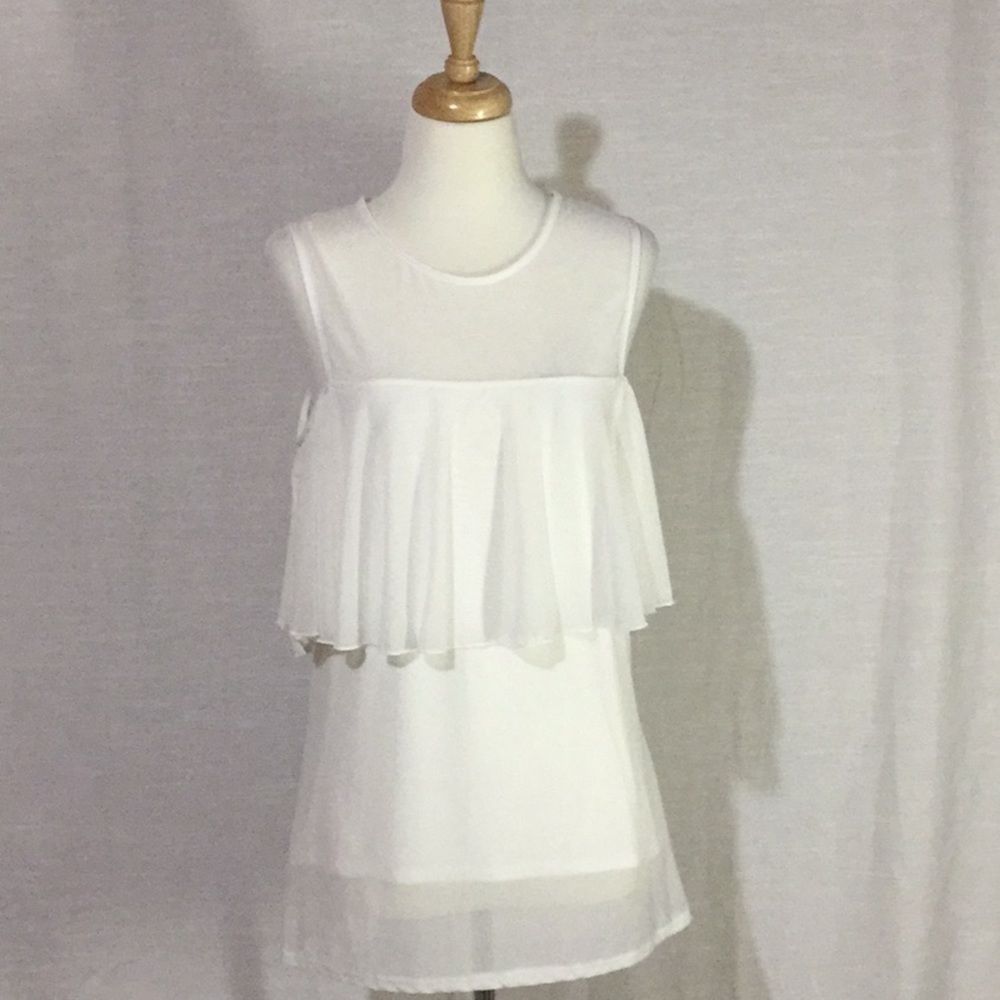 Hot Gal Mesh Ruffle Off The Shoulder Blouse White - Picture 3 of 5